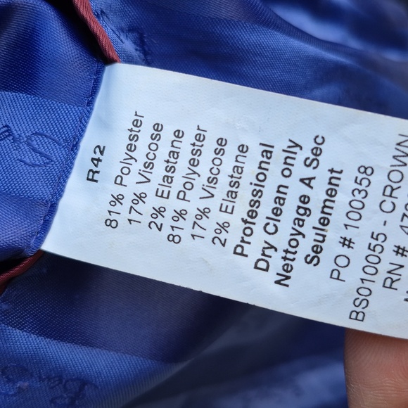 BEN SHERMAN Dark Blue Plaid Polyester Blend Mens Sz 42 R Sport Coat Blazer - Picture 6 of 6